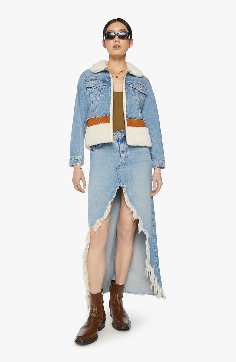 MOTHER The Cut and Paste Patchwork Faux Shearling Denim Jacket, Alternate, color, 