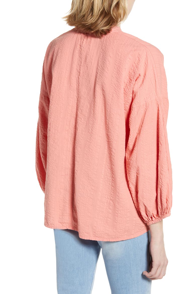Seersucker Poet Blouse, Alternate, color, CORAL ISLANDS