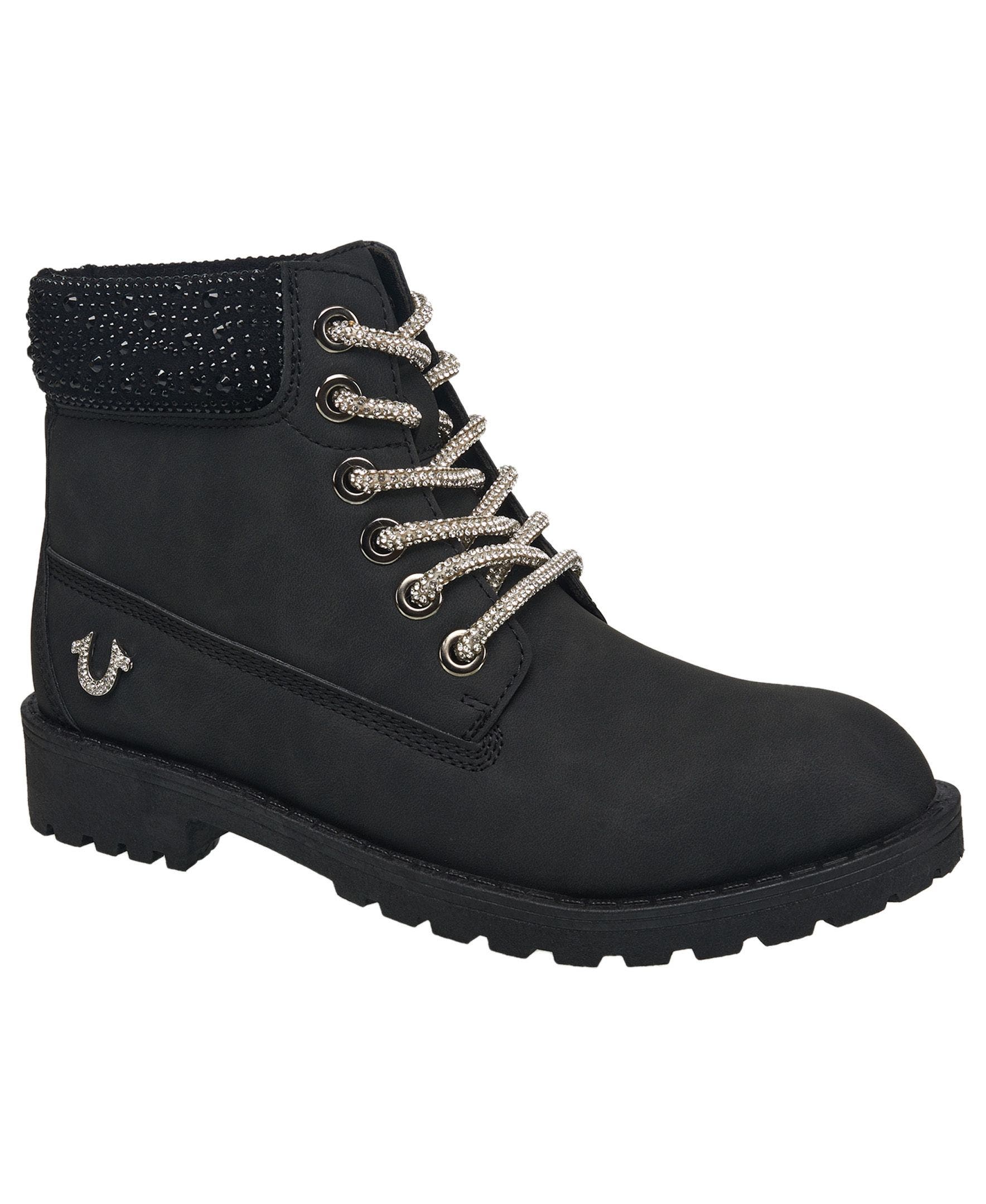 Faith Bling Lace Combat Boot, Main, color, Black