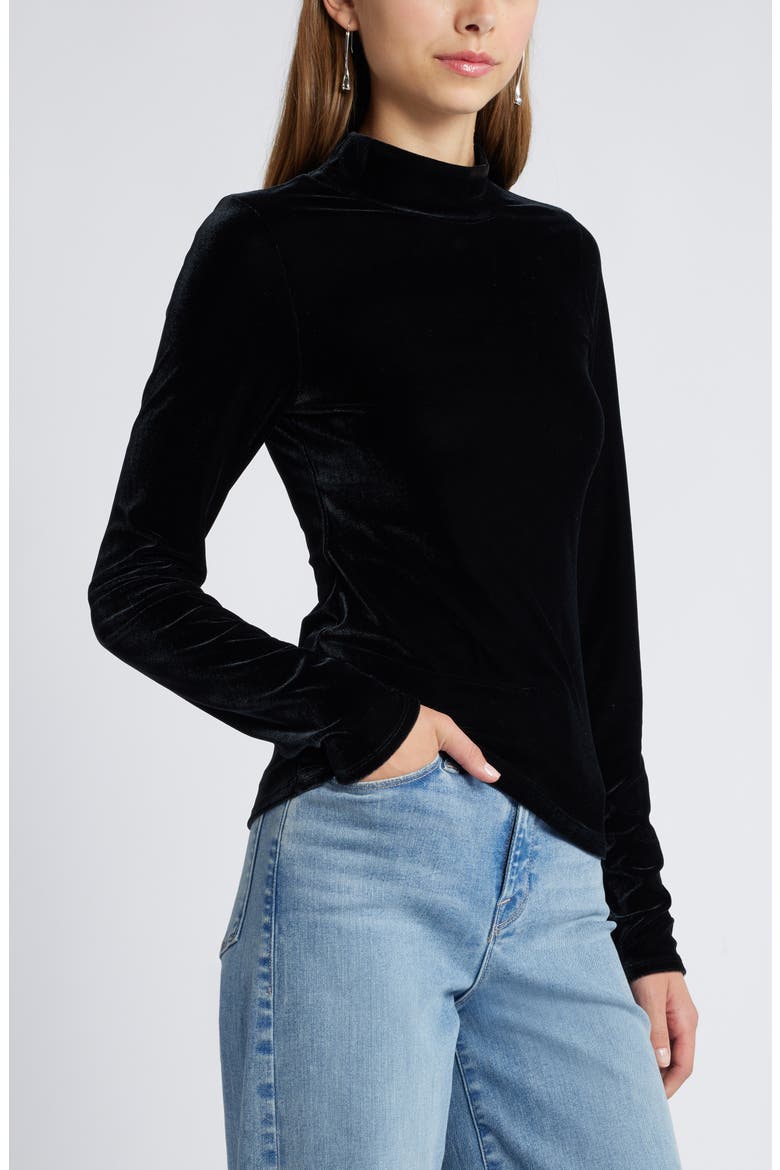 Long Sleeve Velvet Top, Alternate, color, BLACK