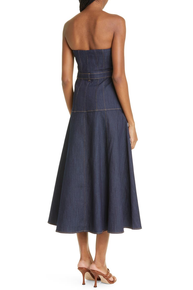 Veena Strapless Denim Midi Dress, Alternate, color, INDIGO