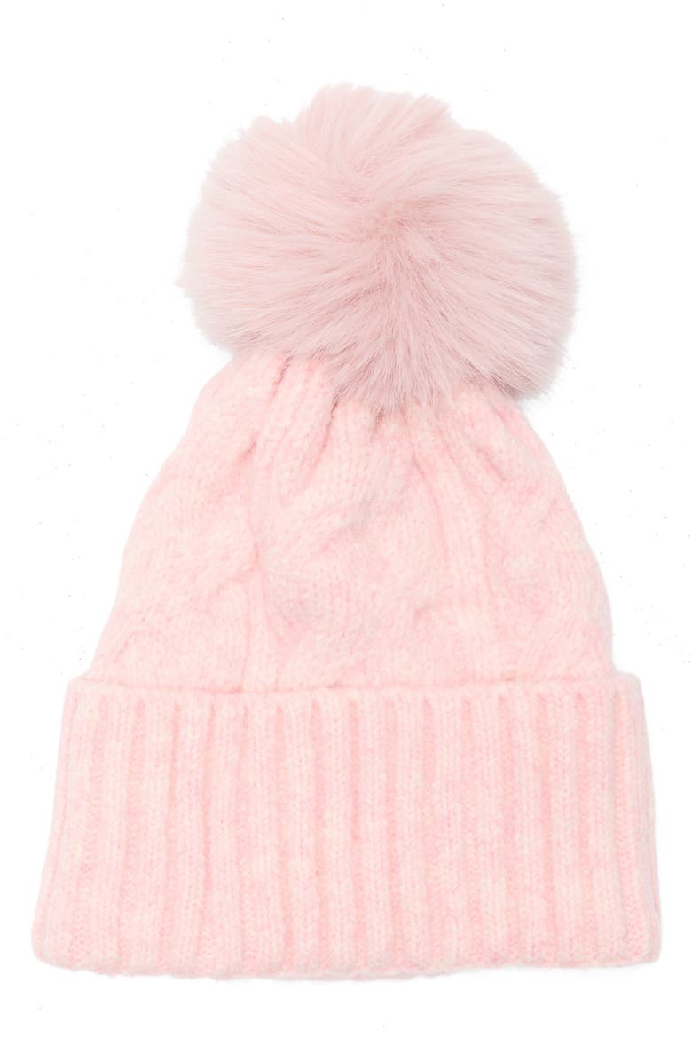 Melrose and Market Faux Fur Pompom Beanie, Main, color, Light Blush