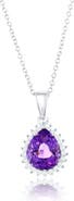 SIMONA Pear Cut Semiprecious Stone & Cubic Zirconia Halo Pendant Necklace