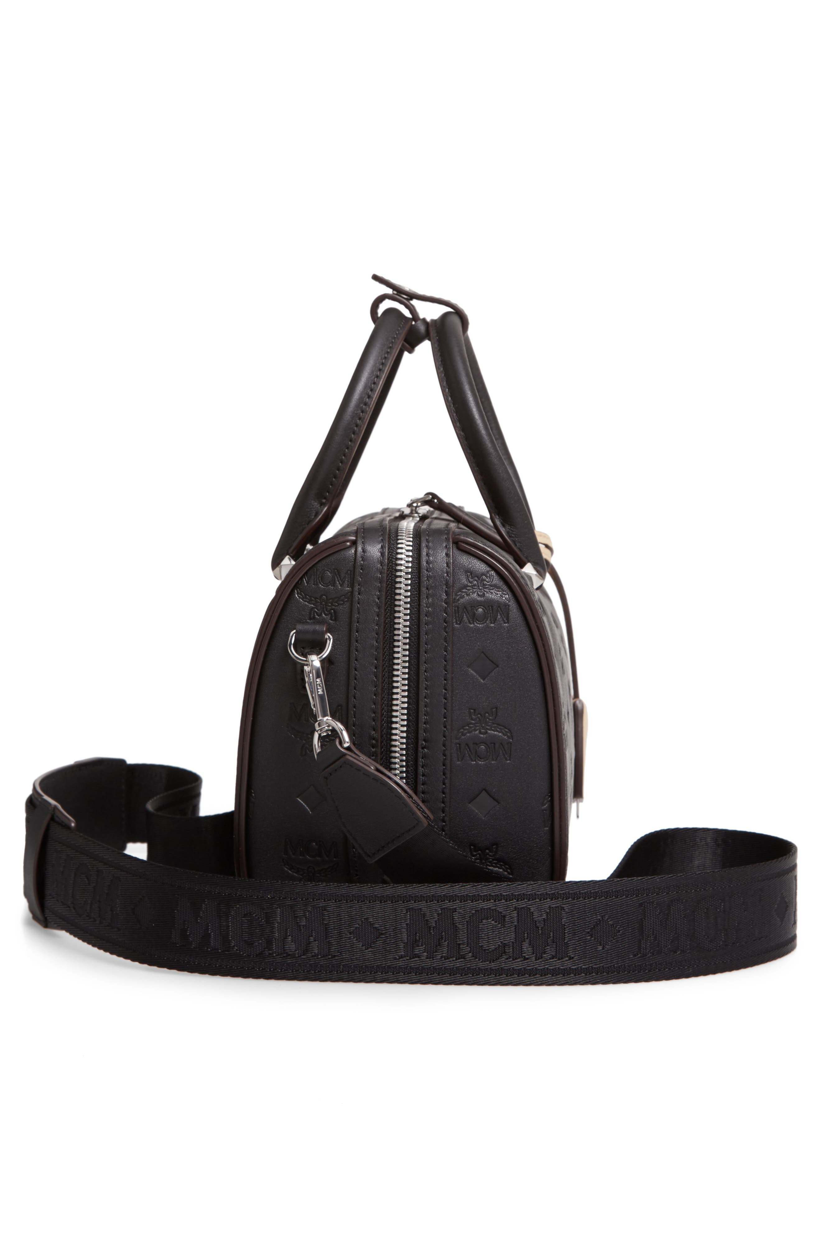 MCM Essential Monogram Leather Satchel, Alternate, color, 