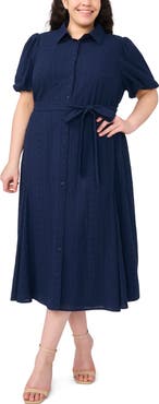 CeCe Embroidered Tie Waist Maxi Shirtdress
