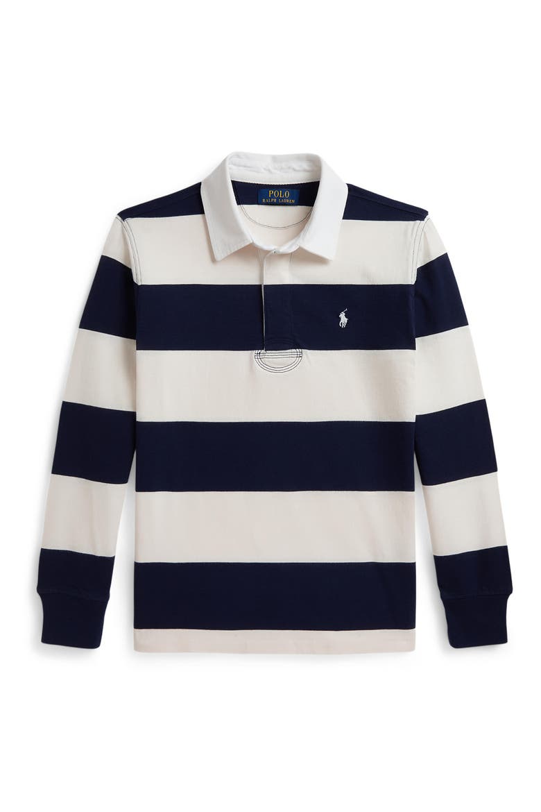 Kids' Stripe Rugby Shirt, Main, color, REFINED NAVY/ NEVIS