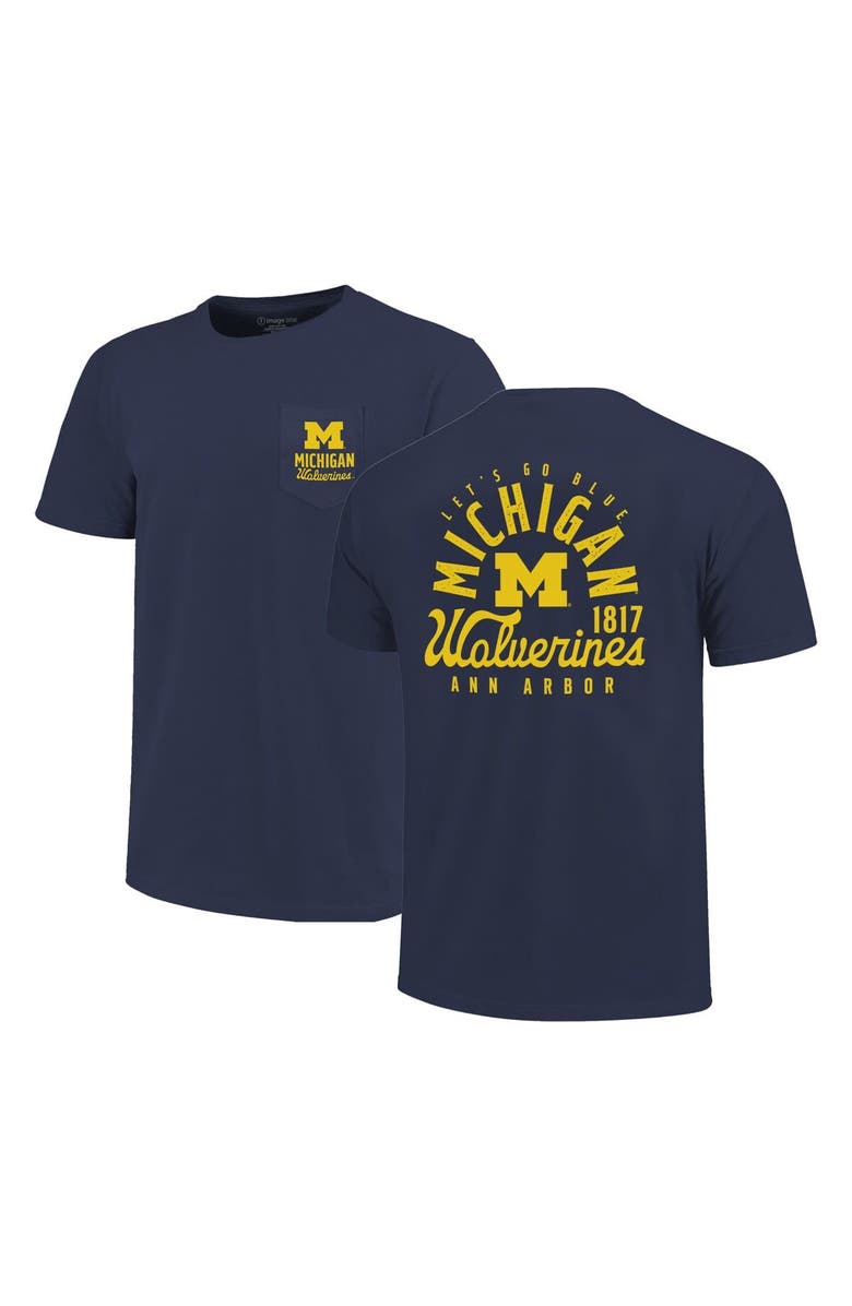 IMAGE ONE Men's Navy Michigan Wolverines Big & Tall Mascot Overlay Essential Pocket T-Shirt, Main, color, Navy