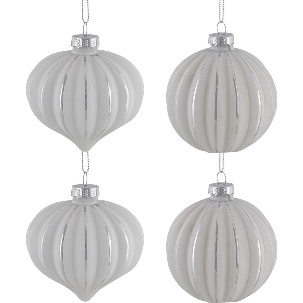 Northlight Striped Ball And Onion Glass Christmas Ornaments In Gray