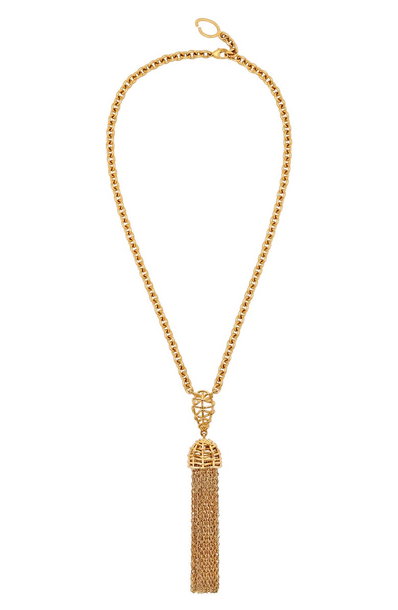 Oscar de la Renta Rattan Chandelier Pendant Necklace, Main, color, Gold