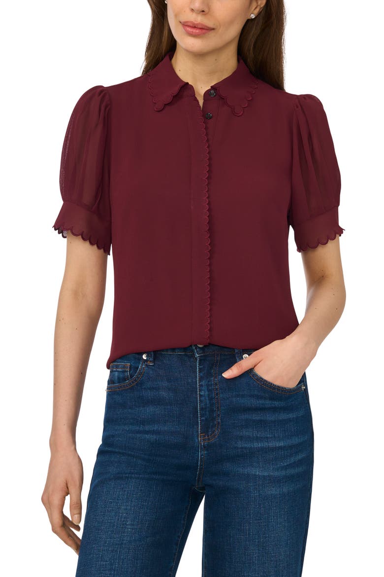 Scallop Trim Button-Up Shirt, Main, color, WINDSOR WINE
