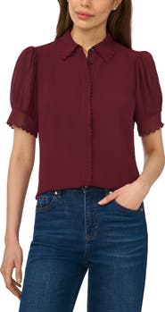 CeCe Scallop Trim Button-Up Shirt