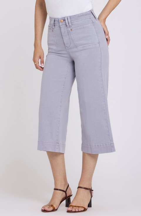 Brigitte Patch Pocket High Waist Wide Leg Capri Jeans (Regular & Petite)