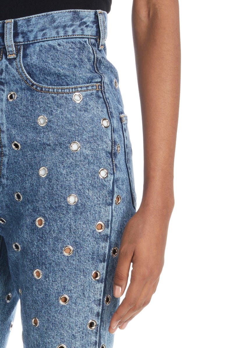 Alaïa High Waist Crop Eyelet Rigid Jeans, Alternate, color, 