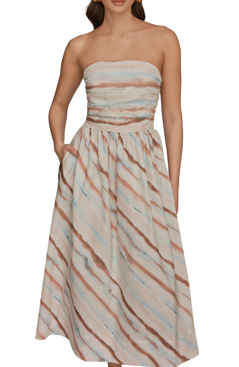 Donna Karan New York Watercolor Print Strapless Maxi Dress, Main, color, Waterclr S