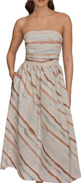 Donna Karan New York Watercolor Print Strapless Maxi Dress