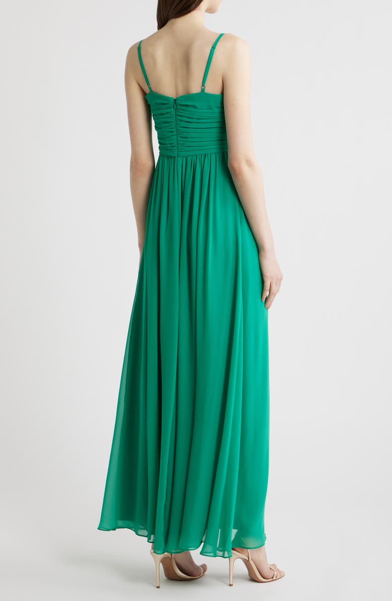 Eliza J Pleated Chiffon Gown with Scarf, Alternate, color, Jade