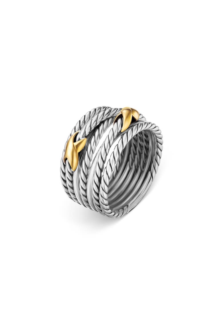 Double X Crossover Ring in Sterling Silver with 18K Yellow Gold, 13mm, Alternate, color, TWO TONE
