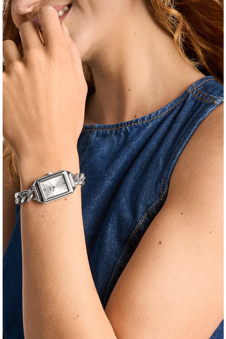 Raquel Tank Curb Chain Bracelet Watch, 23mm x 38mm, Alternate, color, SILVER