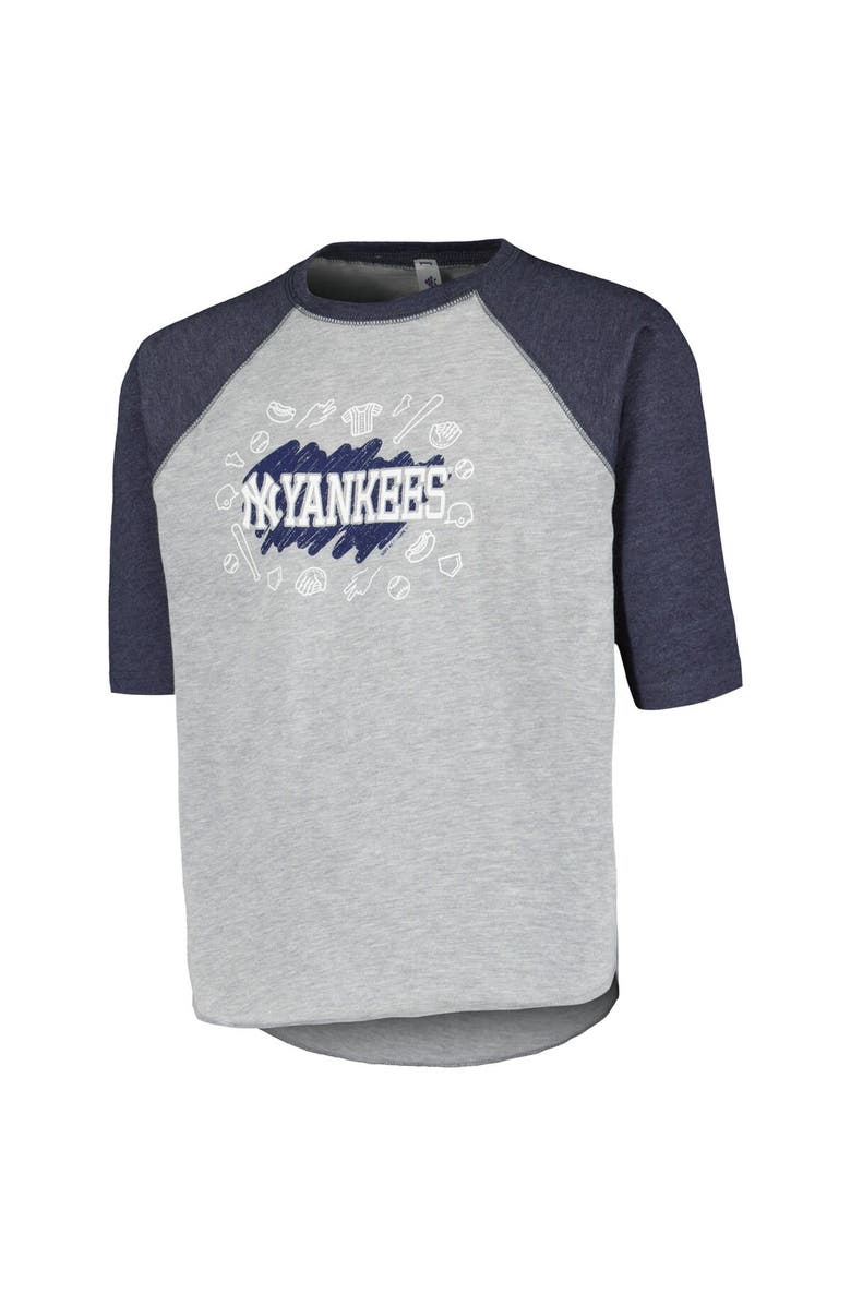 SOFT AS A GRAPE Youth Soft as a Grape Heather Gray New York Yankees Raglan 3/4 Sleeve T-Shirt, Alternate, color, 