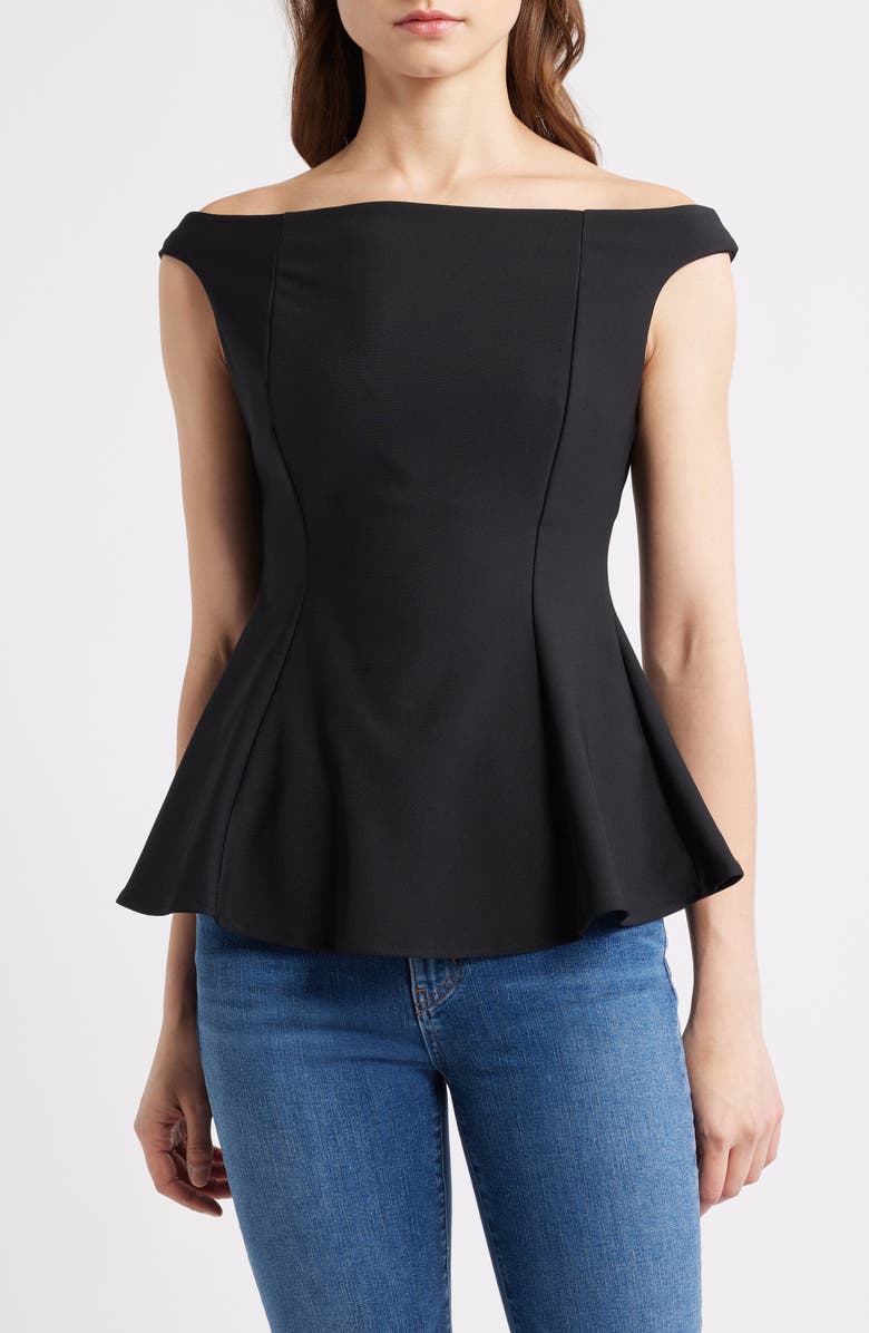 MANGO Off the Shoulder Peplum Top, Main, color, Black