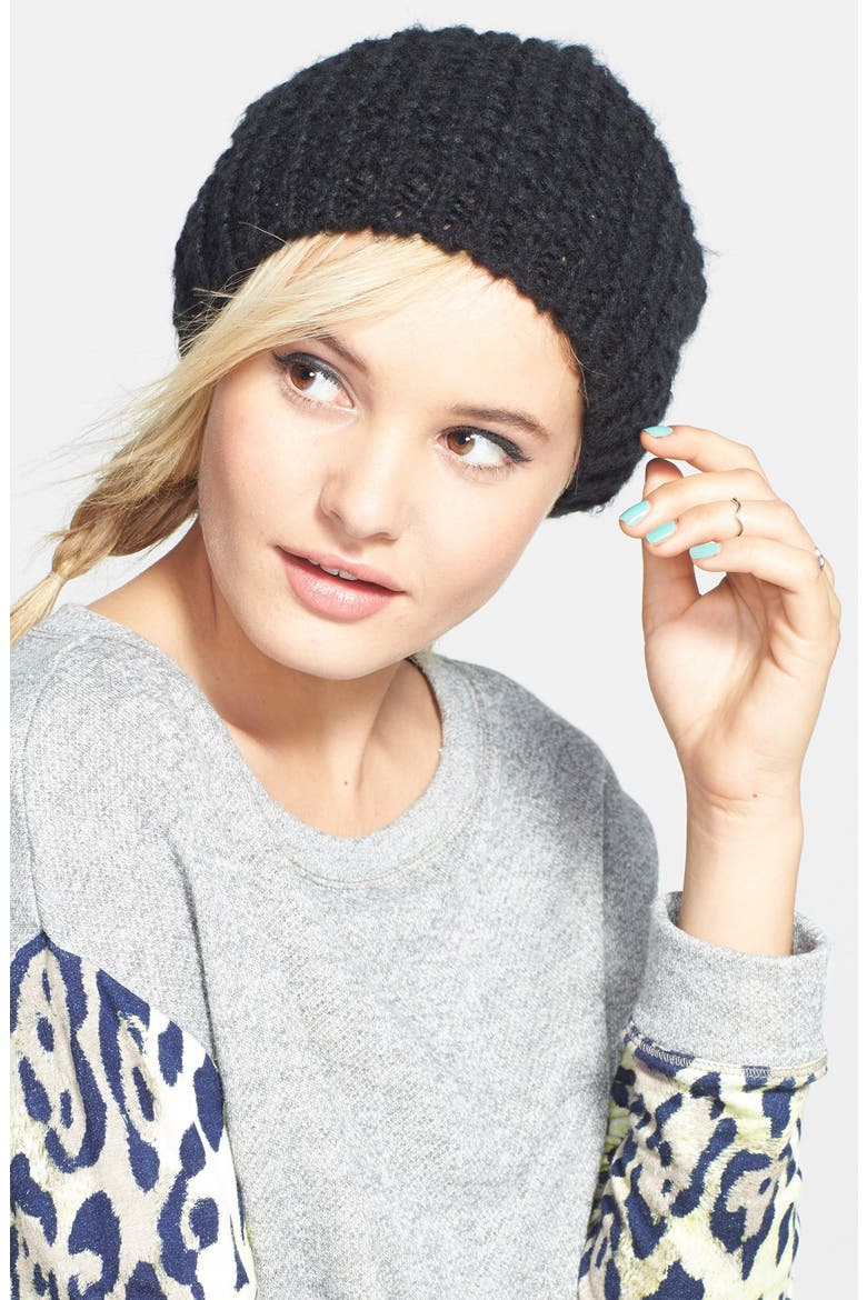 Waffle Stitch Beanie, Main, color, BLACK