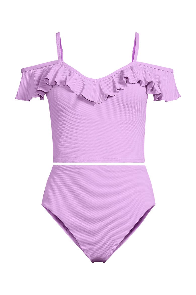 Plus Size Pique Ruffle Tankini Top and High Waisted Bottom Swimsuit Set, Alternate, color, Wild Lilac