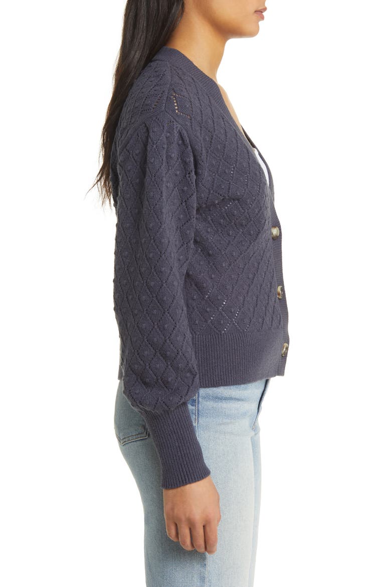 Pointelle Deep V-Neck Cardigan, Alternate, color, NAVY CHARCOAL