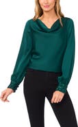 CeCe Cowl Neck Sequin Cuff Charmeuse Top