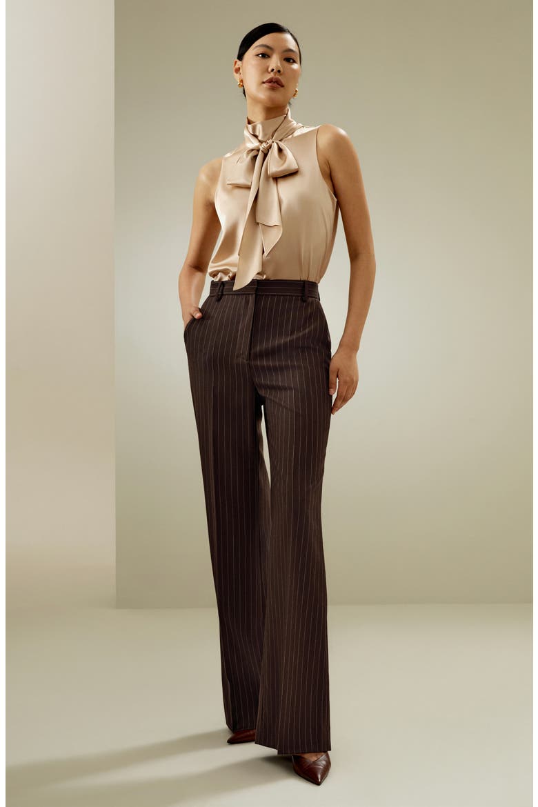 Women's Sleeveless Tie-Neck Silk Blouse, Alternate, color, Light Camel