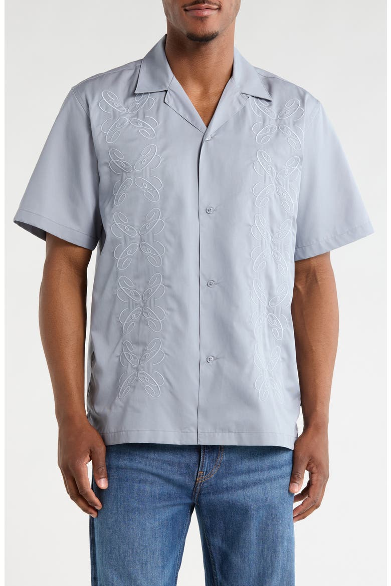 Signet Embroidered Camp Shirt, Main, color, MIRROR