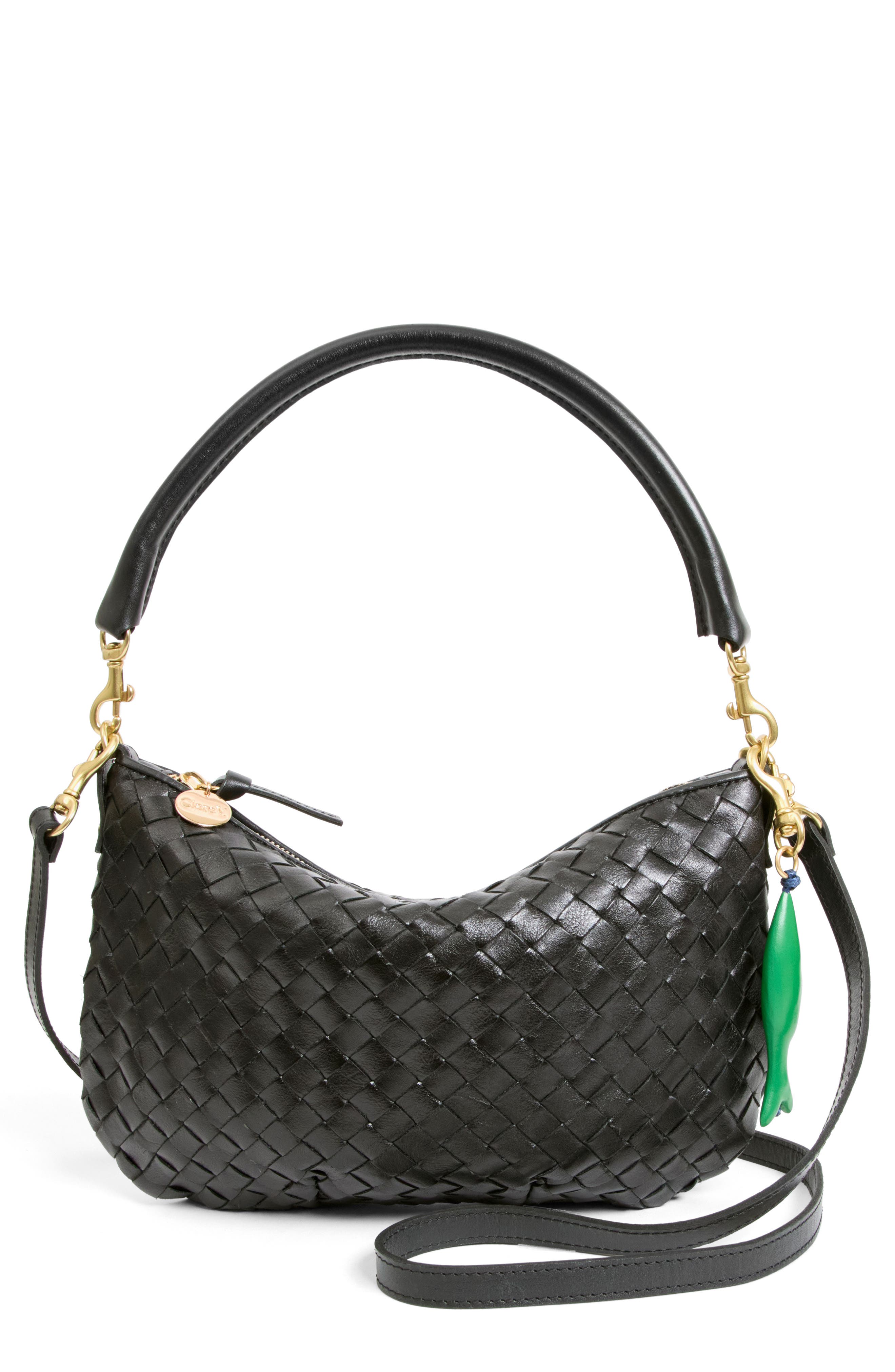 Clare V . Medium Petit Moyen Woven Leather Messenger Bag In Black