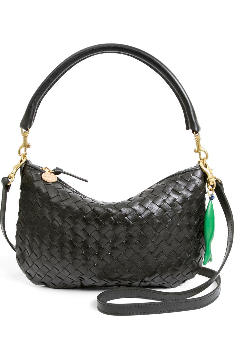 Clare V. Medium Petit Moyen Woven Leather Messenger Bag, Main, color, Black