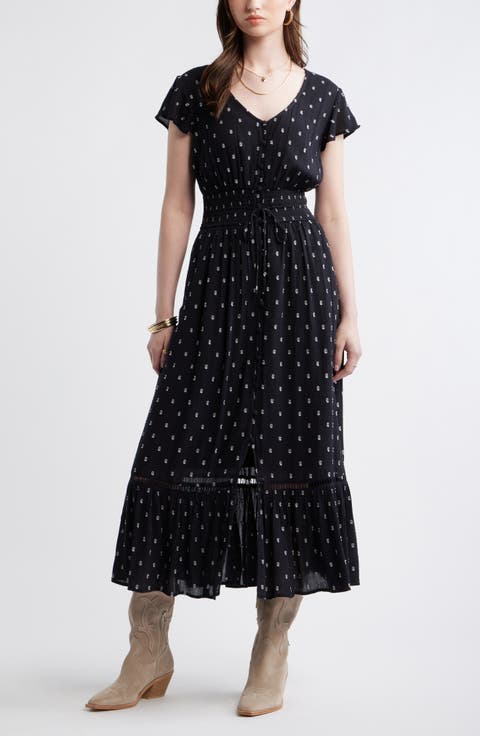Smocked Dobby Maxi Dress
