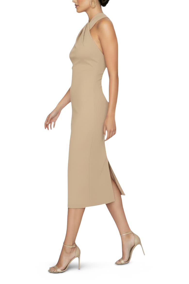 Harland Crossover Halter Midi Dress, Alternate, color, Almond