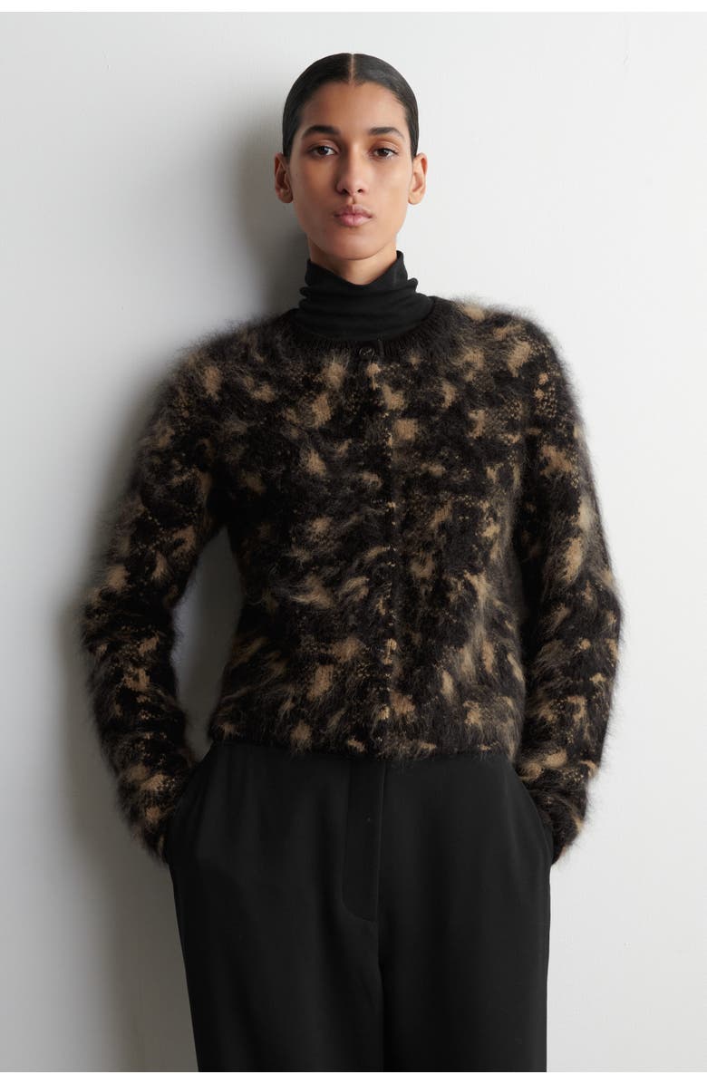 COS Animal-jacquard Merino Wool Cardigan, Main, color, Black / Brown