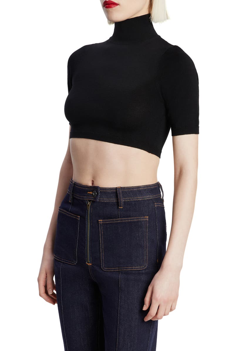 Bardot Jaks Mock Neck Knit Crop Top, Alternate, color, Black
