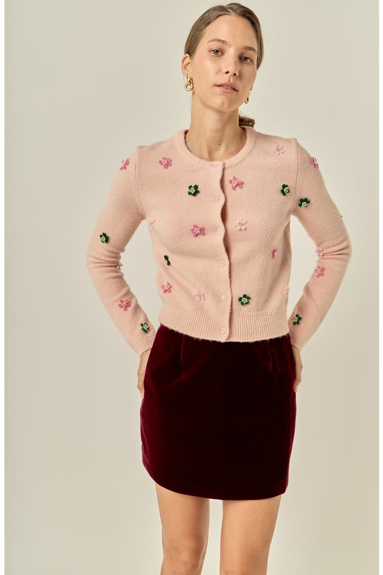 Floral Embroidered Knit Cardigan, Alternate, color, PALE PINK