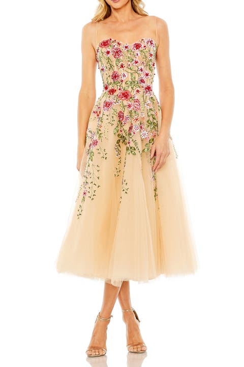 Bustier Embroidered Floral A-Line Dress