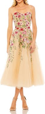 Mac Duggal Bustier Embroidered Floral A-Line Dress