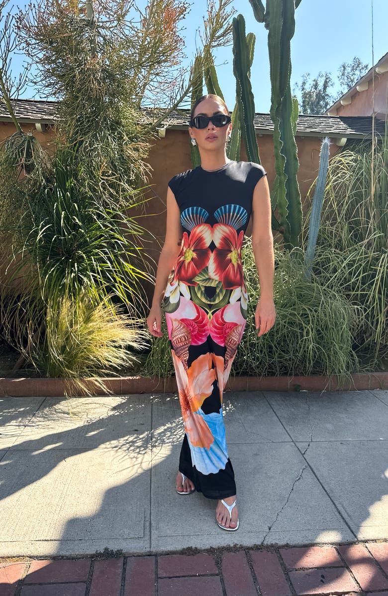 AFRM Cody Print Cap Sleeve Mesh Maxi Dress, Alternate, color, 