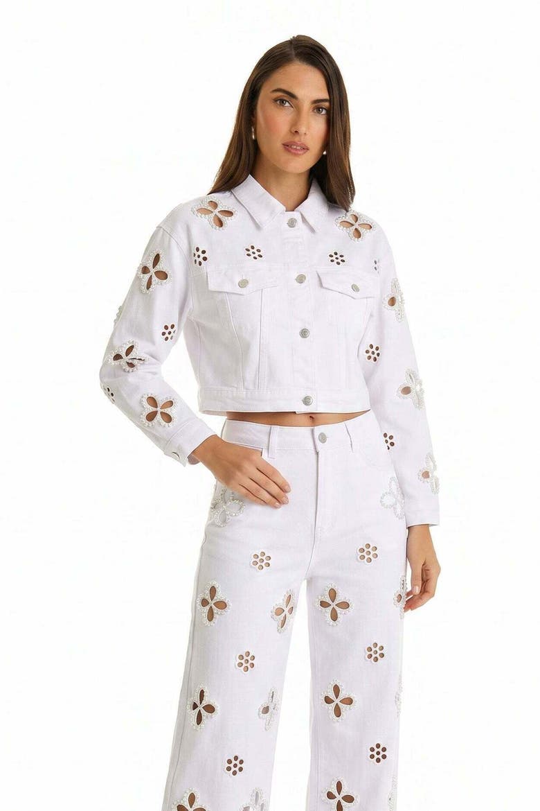 Kaia Pearl Jean Jacket, Alternate, color, White