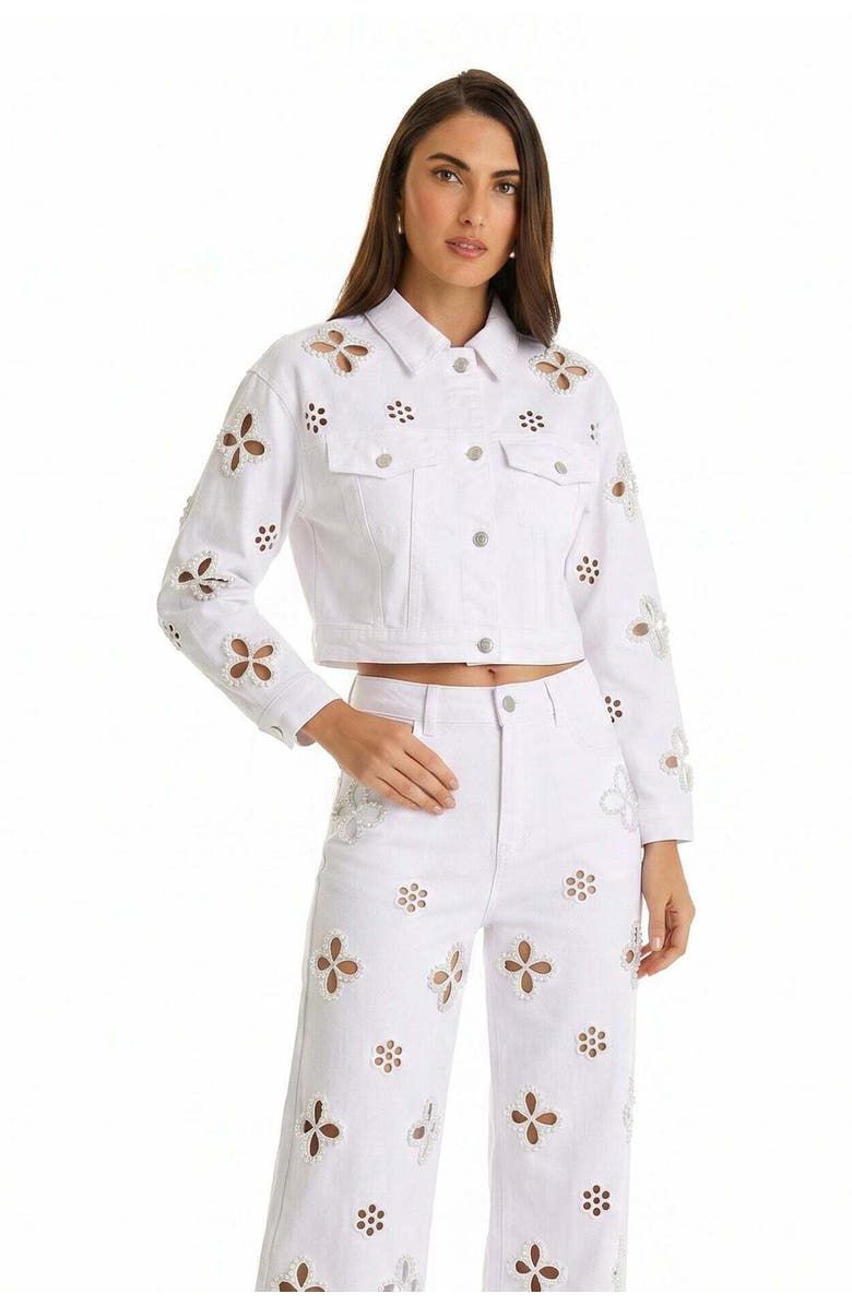 The Noli Shop Kaia Pearl Jean Jacket, Alternate, color, White