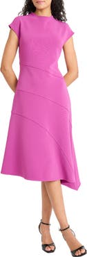 Maggy London Mock Neck Cap Sleeve Asymmetric Hem A-Line Dress