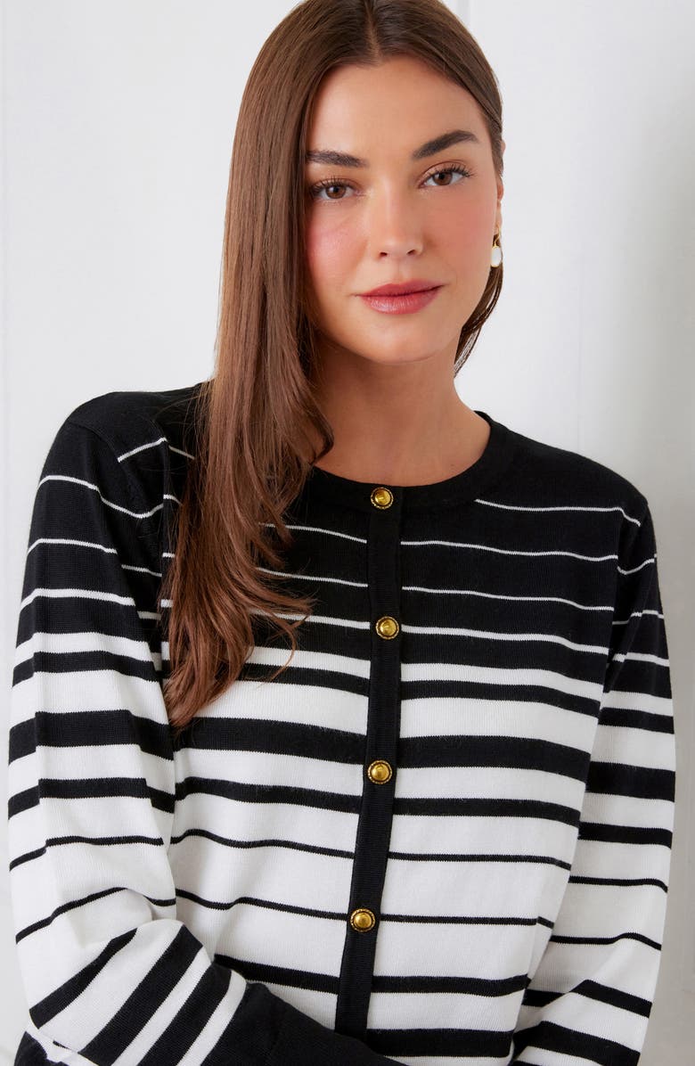 Karen Kane Stripe Cardigan, Alternate, color, Black/ Off White