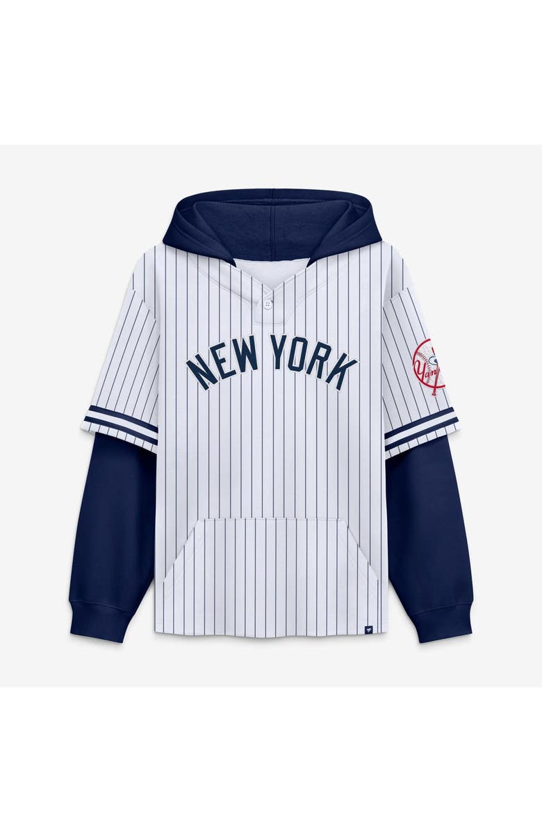 FANATICS Men's Fanatics White/Navy New York Yankees Relaxed Fit Layered Pinstripe Hoodie, Main, color, White