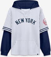FANATICS Men's Fanatics White/Navy New York Yankees Relaxed Fit Layered Pinstripe Hoodie