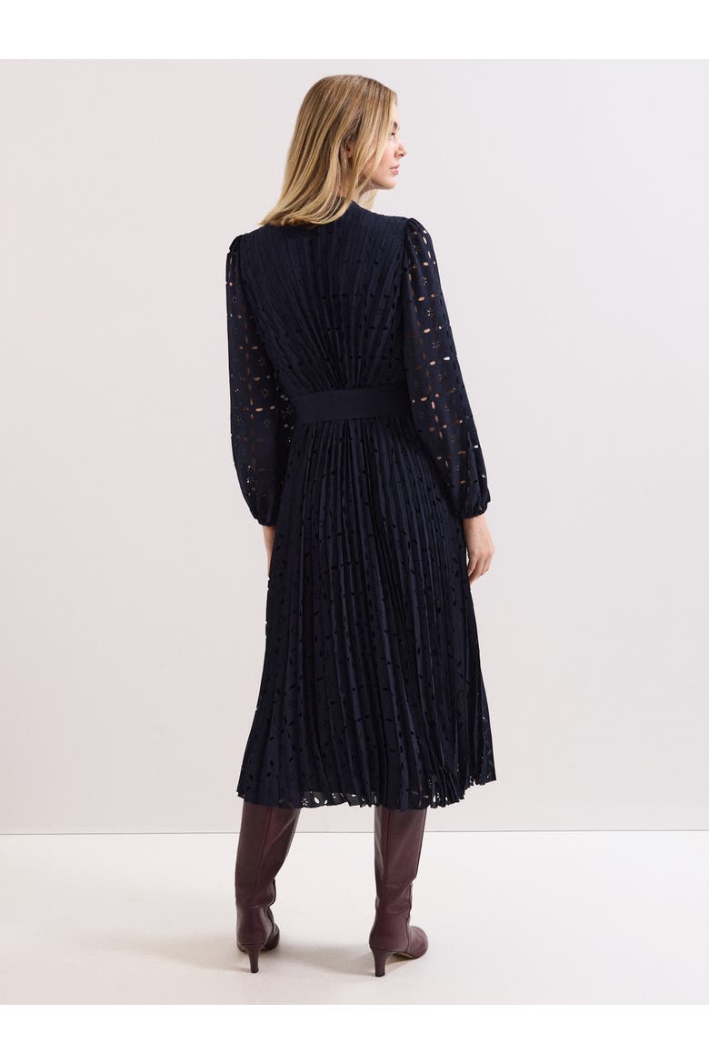 Marina Pleated Midi Dress, Alternate, color, Navy