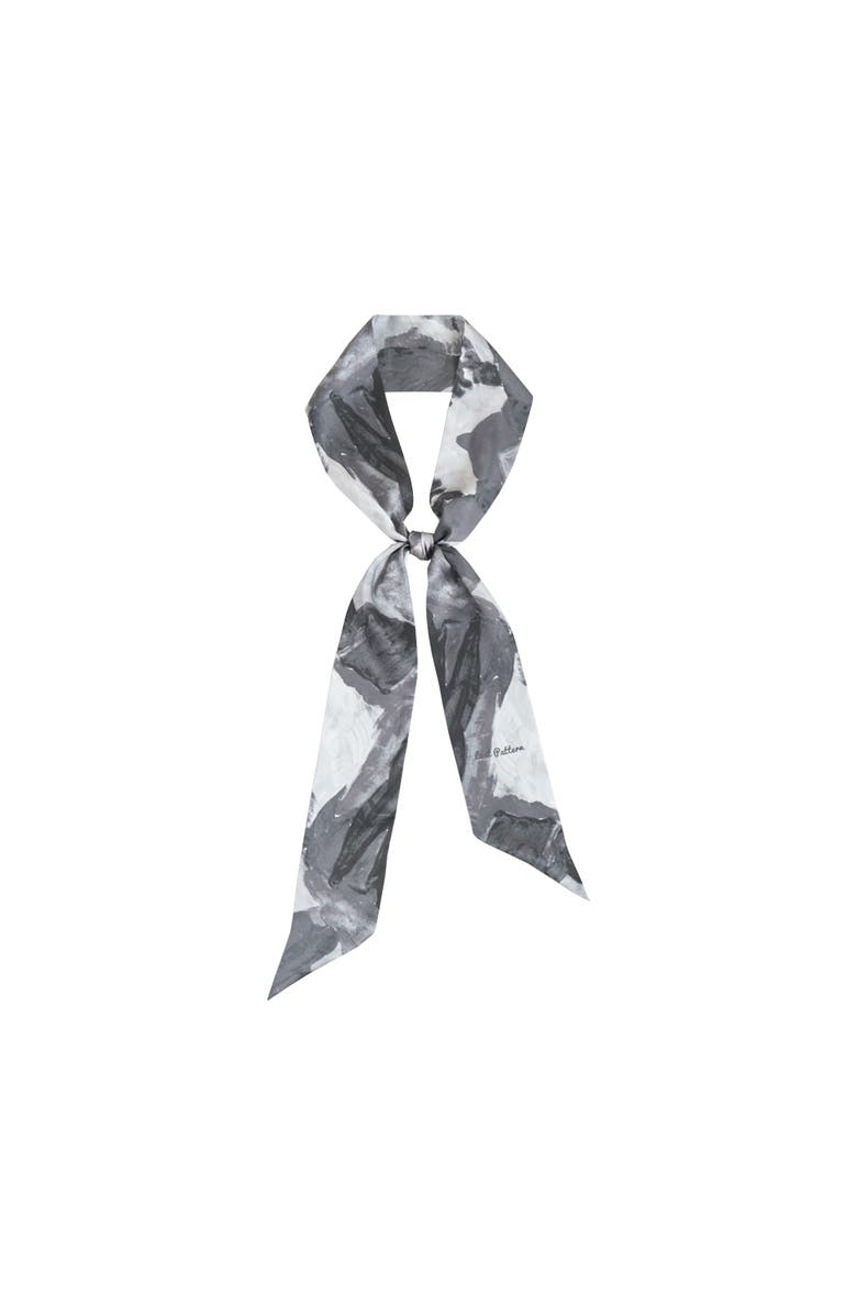 Lost Pattern "Himalaya" Silk Neck Bow Scarf, Main, color, Grey