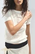 MANGO Floral Crochet Short Sleeve Sweater