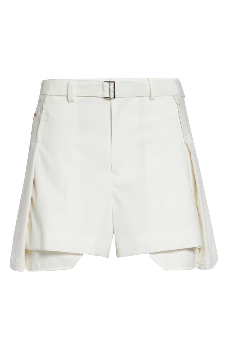 Sacai Hybrid Cotton Denim & Wool Shorts, Alternate, color, Off White
